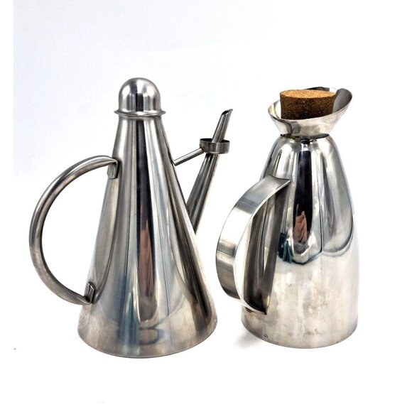 IPac Oil and Vinegar Bottles Stainless Steel 18/10-Made in Italy-Vintage - Picture 2 of 5
